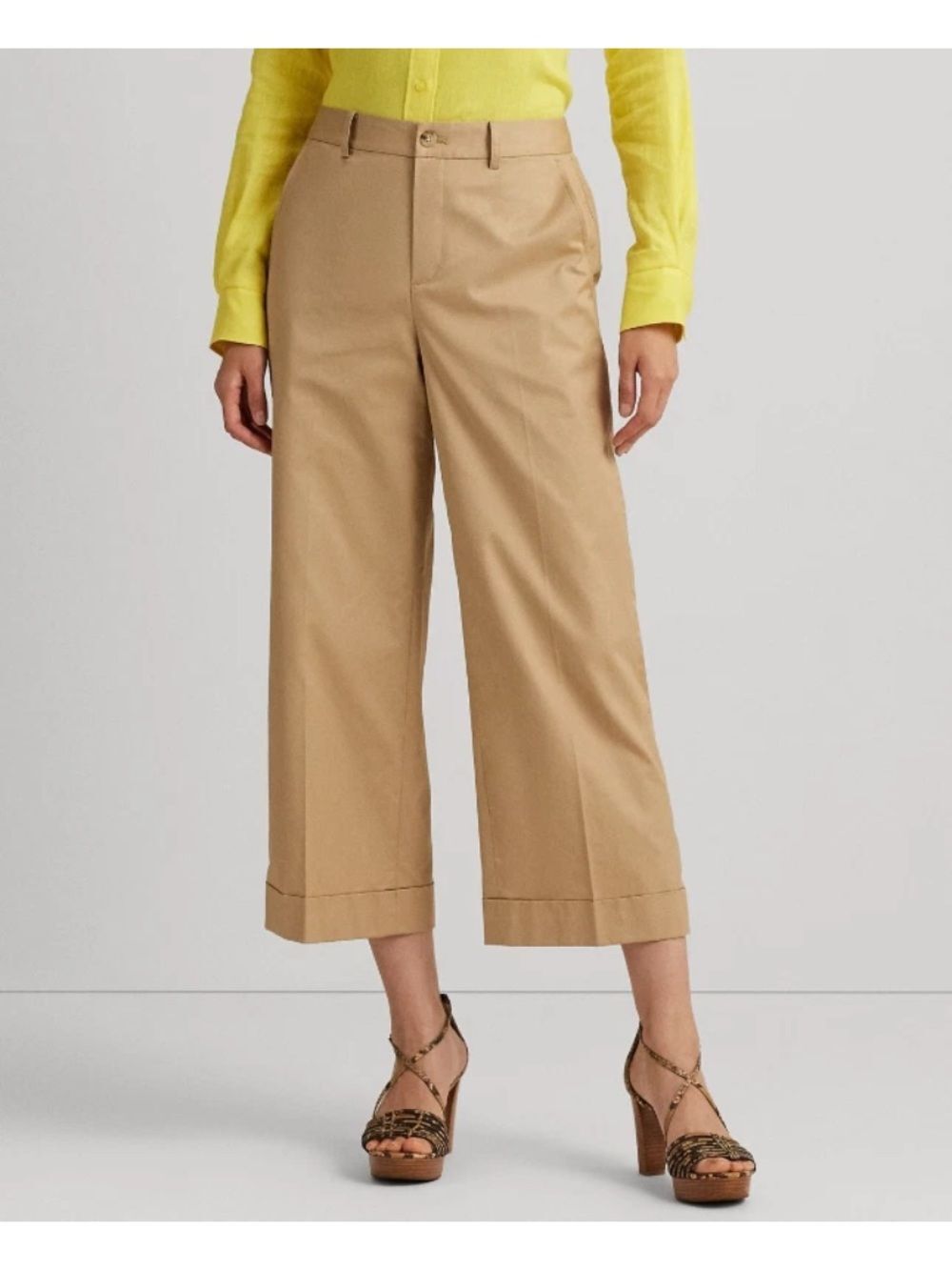 Lauren Ralph Lauren Tan Wide-Leg Chino Pants WMNS Plus Size 14 Career Office